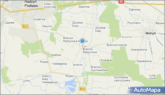 mapa Branica Radzyńska, Branica Radzyńska na mapie Targeo